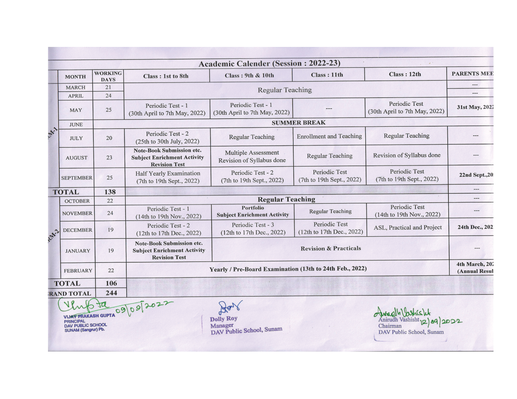 Academic Calander (Session : 2022-23)